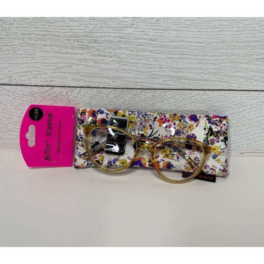 Betsey Johnson Readers Glasses +1.50 Case Set Round Frame Floral